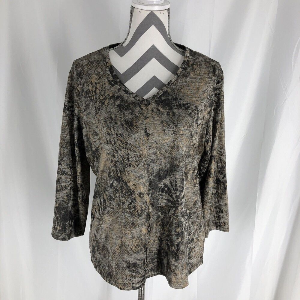 Pure Amici Women's 3/4 Sleeve Blouse Size XL Beige And Black